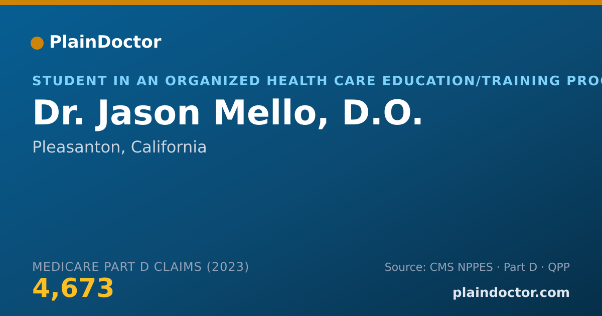Shareable card for Jason Mello, D.O. - Student in an Organized Health Care Education/Training Program, Pleasanton, CA