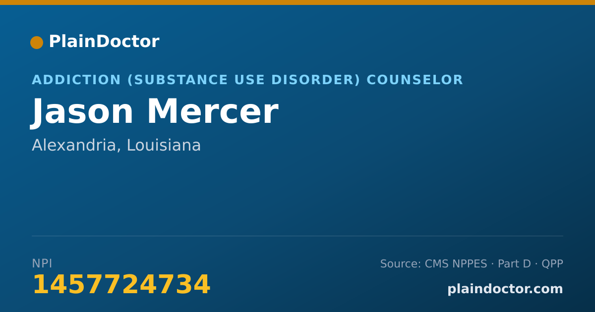 Shareable card for Jason Mercer - Addiction (Substance Use Disorder) Counselor, Alexandria, LA