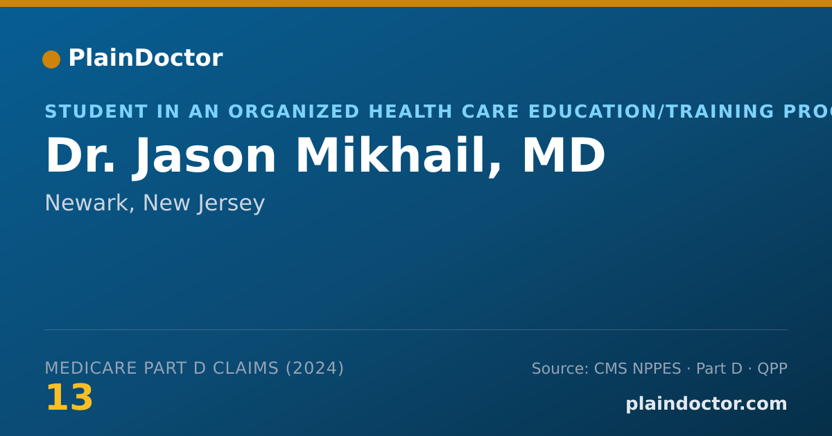Shareable card for Jason Mikhail, MD - Student in an Organized Health Care Education/Training Program, Newark, NJ