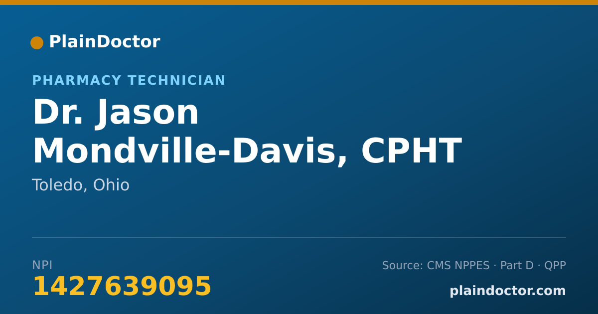 Shareable card for Jason Mondville-Davis, CPHT - Pharmacy Technician, Toledo, OH