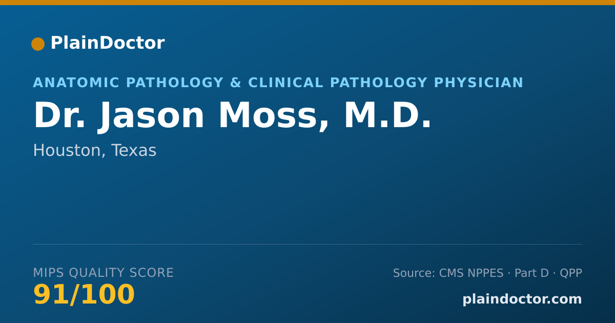 Shareable card for Jason Moss, M.D. - Anatomic Pathology & Clinical Pathology Physician, Houston, TX