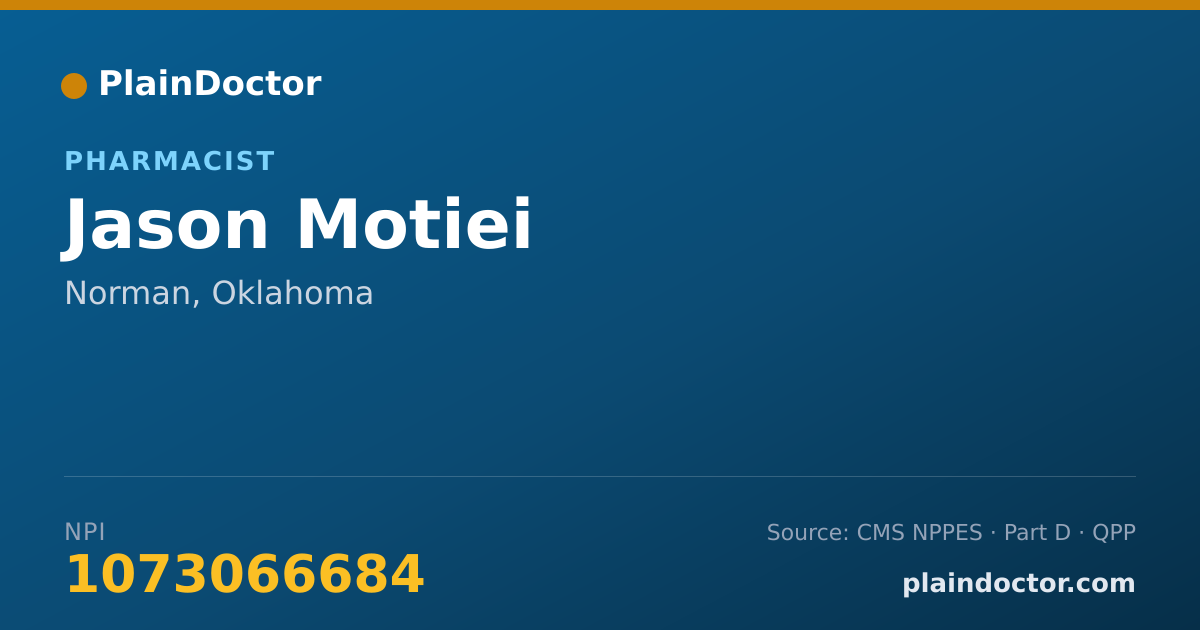 Shareable card for Jason Motiei - Pharmacist, Norman, OK