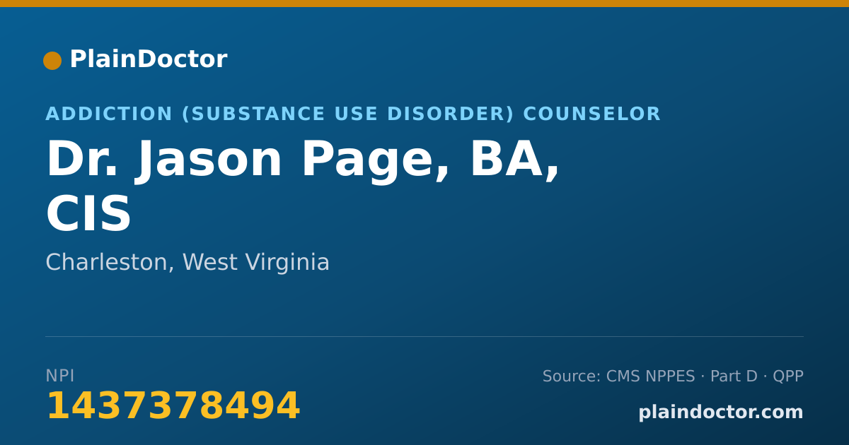 Shareable card for Jason Page, BA, CIS - Addiction (Substance Use Disorder) Counselor, Charleston, WV
