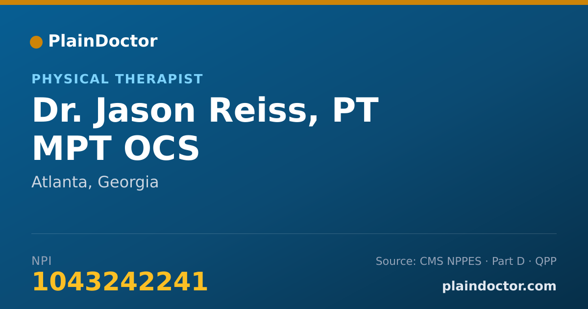 Shareable card for Jason Reiss, PT MPT OCS - Physical Therapist, Atlanta, GA