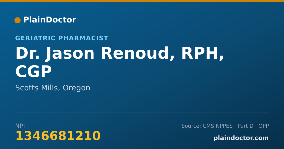 Shareable card for Jason Renoud, RPH, CGP - Geriatric Pharmacist, Scotts Mills, OR