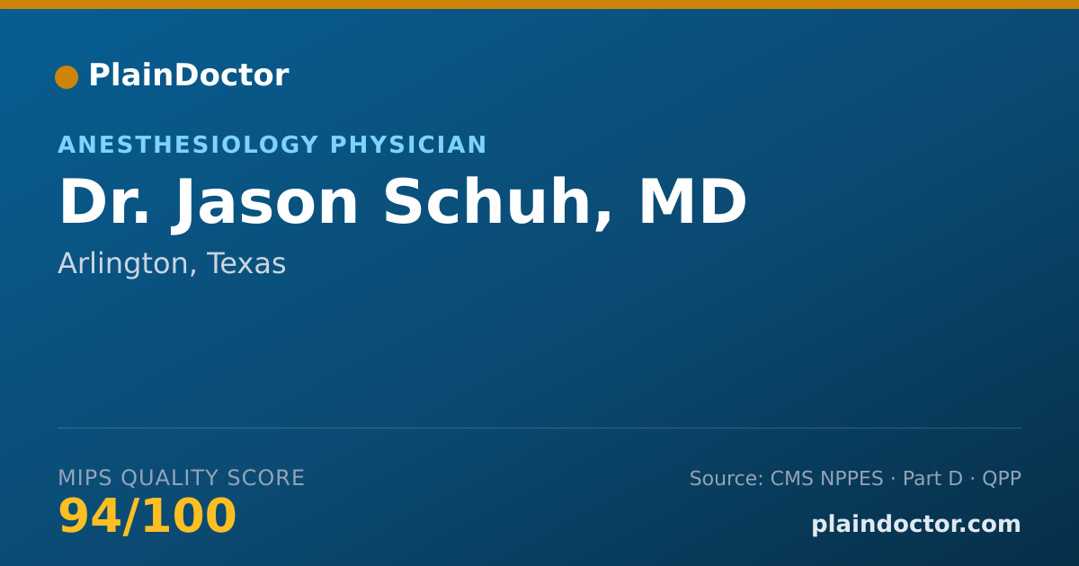 Shareable card for Jason Schuh, MD - Anesthesiology Physician, Arlington, TX