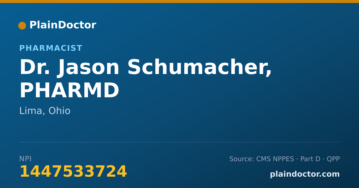 Shareable card for Jason Schumacher, PHARMD - Pharmacist, Lima, OH