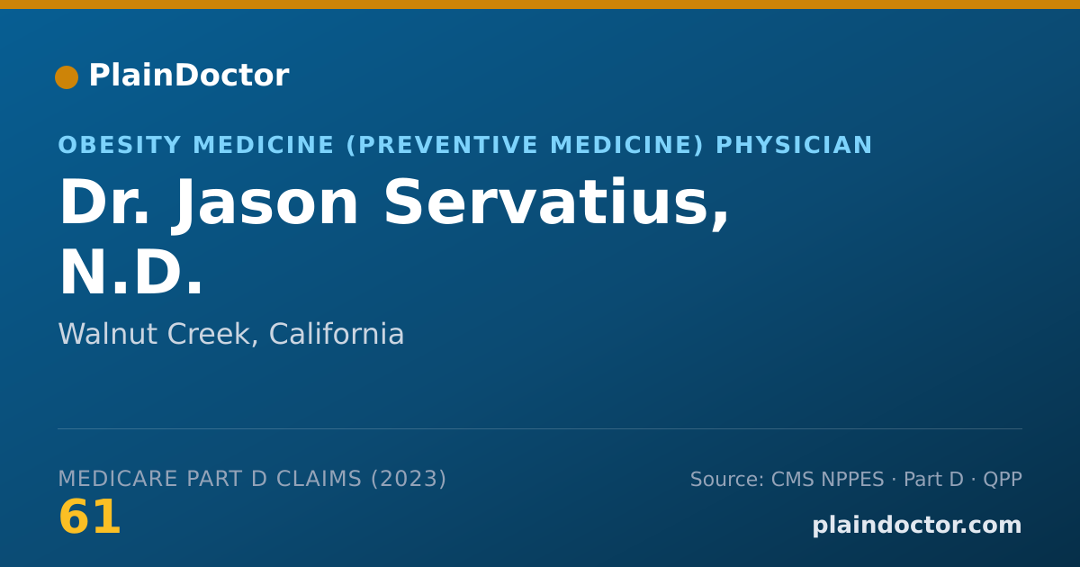 Shareable card for Jason Servatius, N.D. - Obesity Medicine (Preventive Medicine) Physician, Walnut Creek, CA