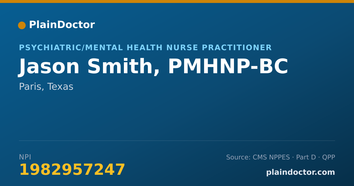Shareable card for Jason Smith, PMHNP-BC - Psychiatric/Mental Health Nurse Practitioner, Paris, TX