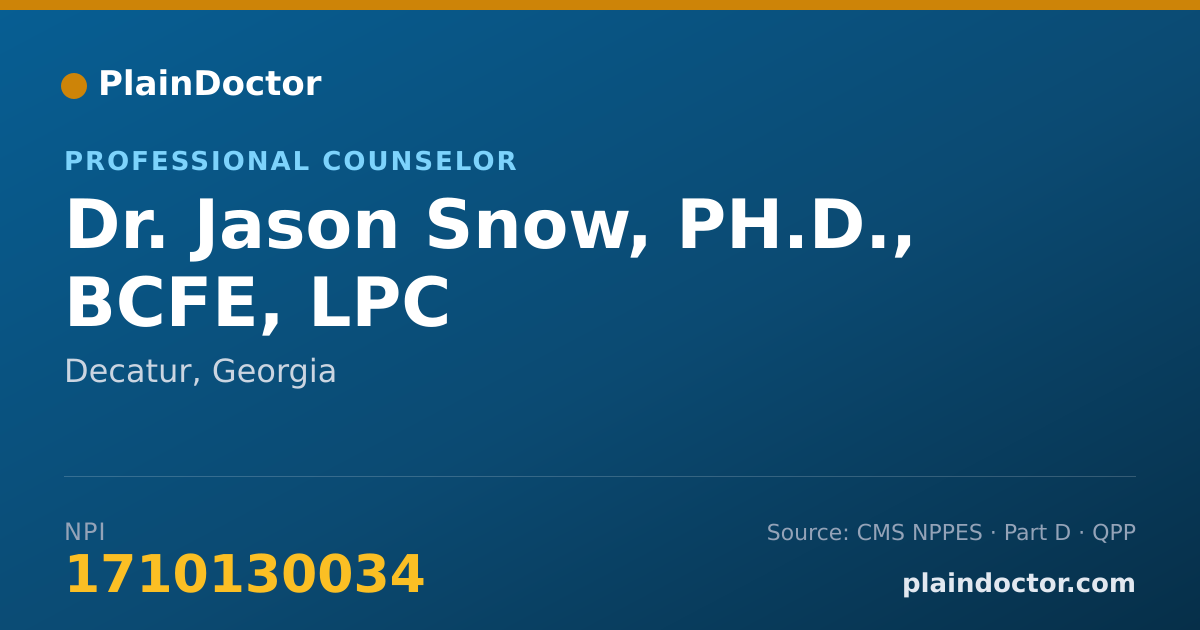Shareable card for Jason Snow, PH.D., BCFE, LPC - Professional Counselor, Decatur, GA