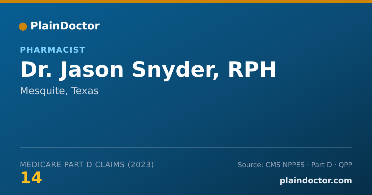 Shareable card for Jason Snyder, RPH - Pharmacist, Mesquite, TX