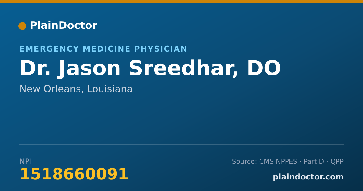 Shareable card for Jason Sreedhar, DO - Emergency Medicine Physician, New Orleans, LA