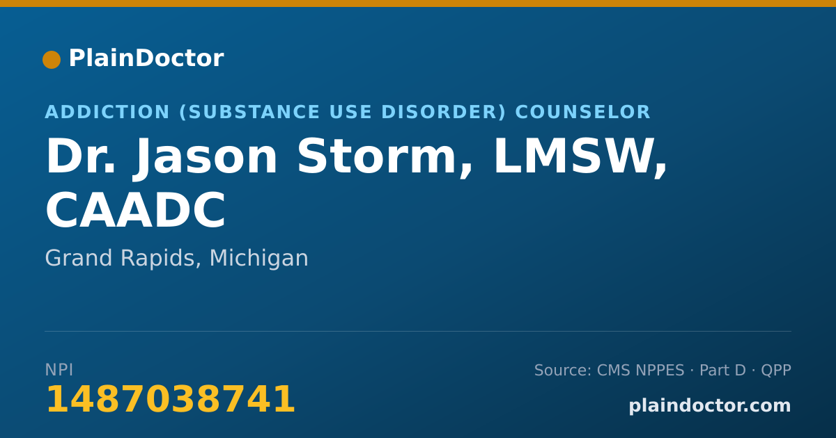 Shareable card for Jason Storm, LMSW, CAADC - Addiction (Substance Use Disorder) Counselor, Grand Rapids, MI