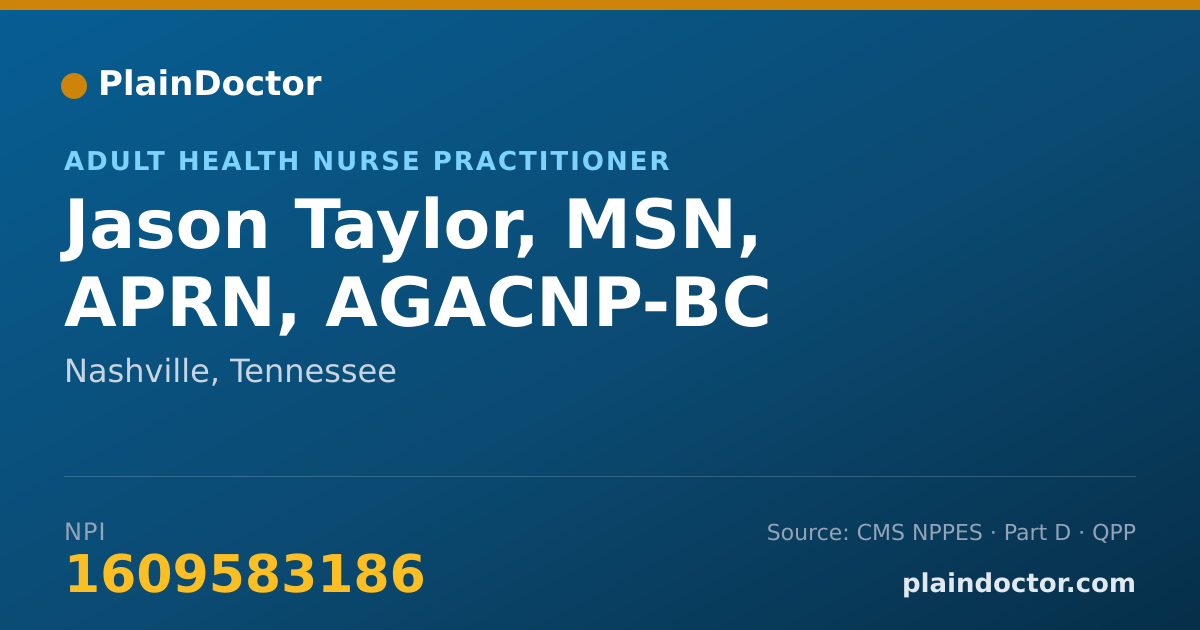 Shareable card for Jason Taylor, MSN, APRN, AGACNP-BC - Adult Health Nurse Practitioner, Nashville, TN