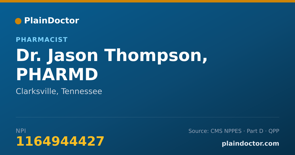 Shareable card for Jason Thompson, PHARMD - Pharmacist, Clarksville, TN