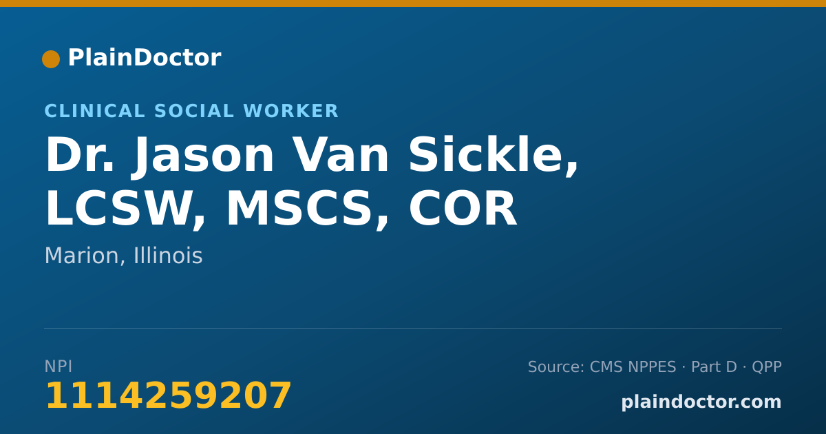 Shareable card for Jason Van Sickle, LCSW, MSCS, COR - Clinical Social Worker, Marion, IL