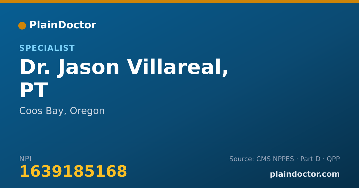 Shareable card for Jason Villareal, PT - Specialist, Coos Bay, OR