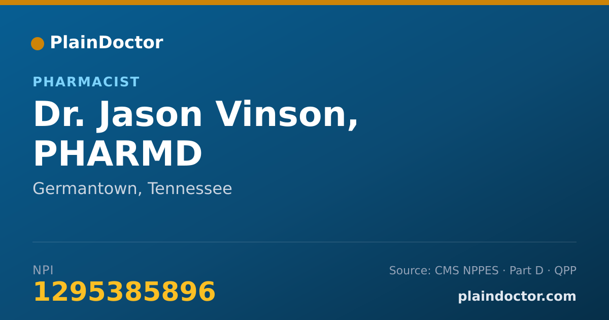 Shareable card for Jason Vinson, PHARMD - Pharmacist, Germantown, TN