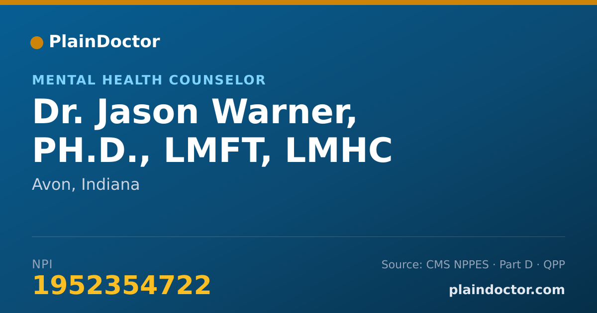 Shareable card for Jason Warner, PH.D., LMFT, LMHC - Mental Health Counselor, Avon, IN