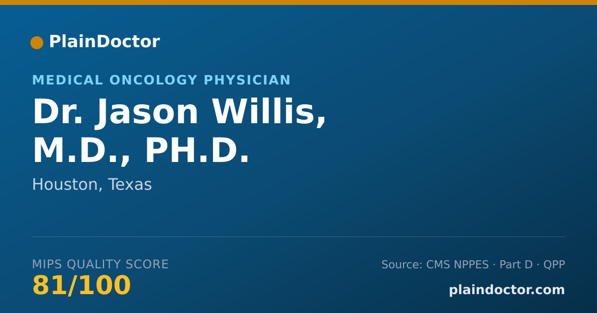 Shareable card for Jason Willis, M.D., PH.D. - Medical Oncology Physician, Houston, TX