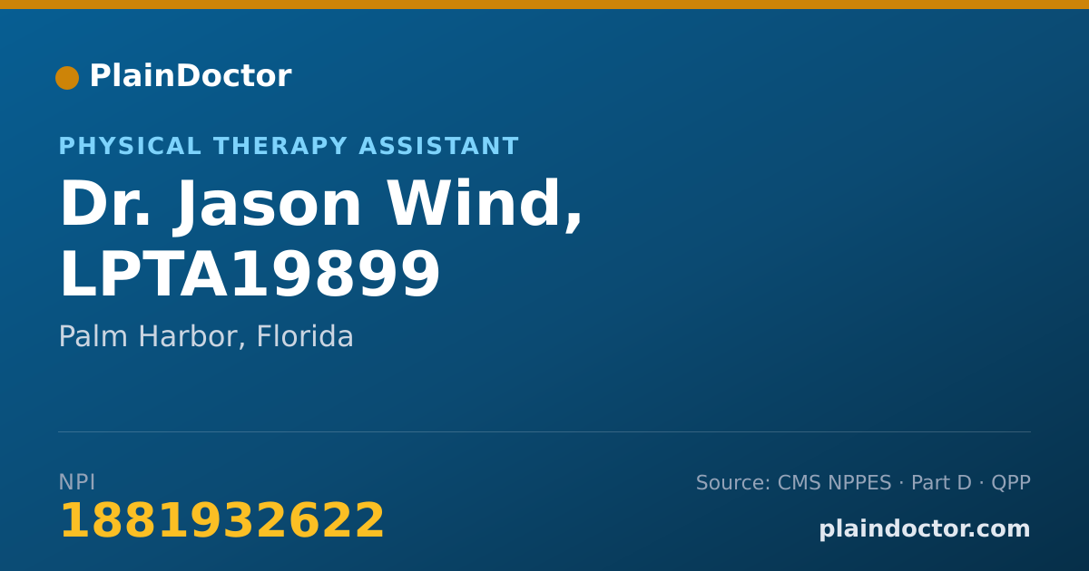 Shareable card for Jason Wind, LPTA19899 - Physical Therapy Assistant, Palm Harbor, FL