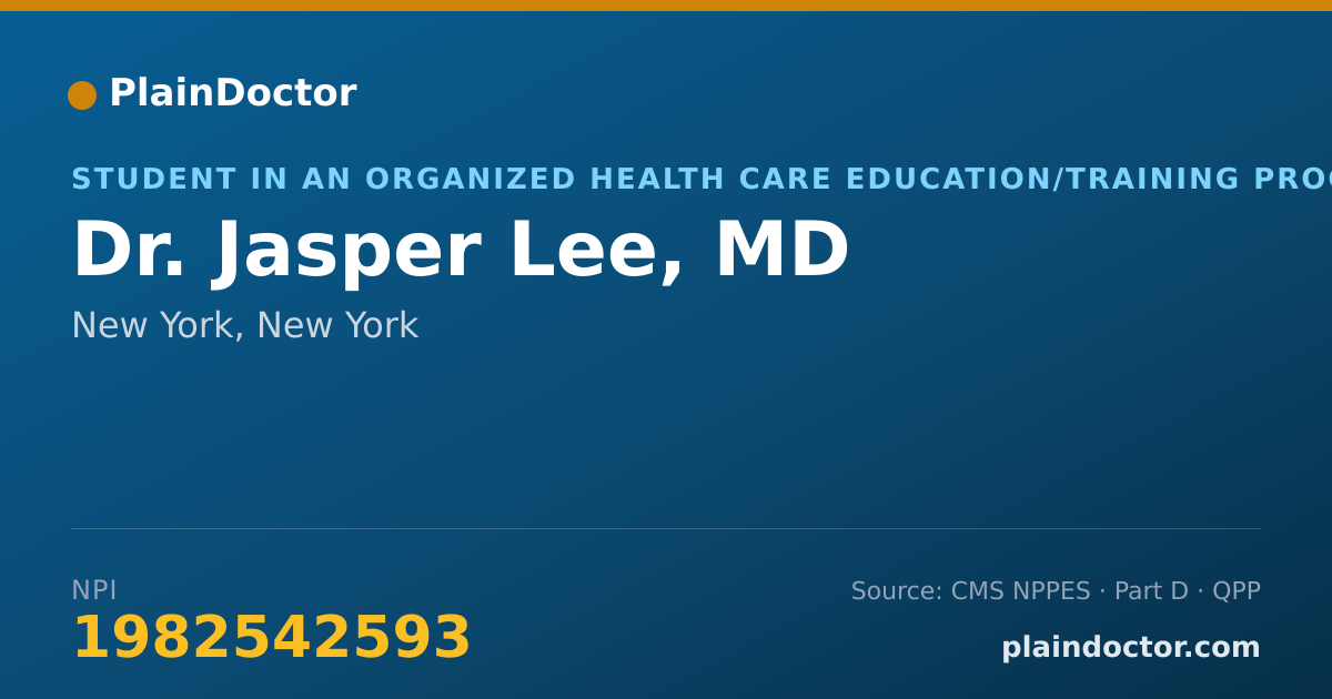 Shareable card for Jasper Lee, MD - Student in an Organized Health Care Education/Training Program, New York, NY