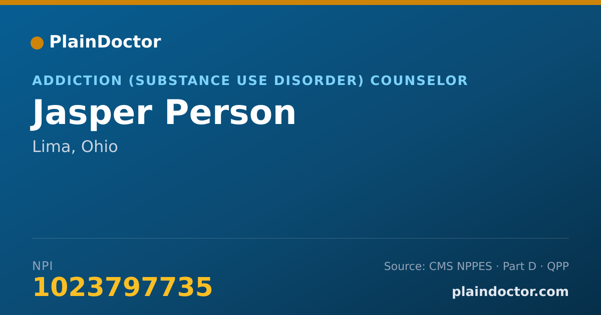 Shareable card for Jasper Person - Addiction (Substance Use Disorder) Counselor, Lima, OH