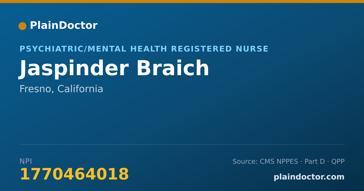 Shareable card for Jaspinder Braich - Psychiatric/Mental Health Registered Nurse, Fresno, CA