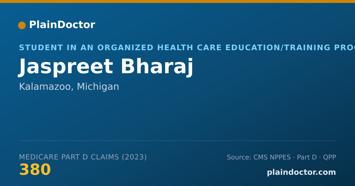 Shareable card for Jaspreet Bharaj - Student in an Organized Health Care Education/Training Program, Kalamazoo, MI