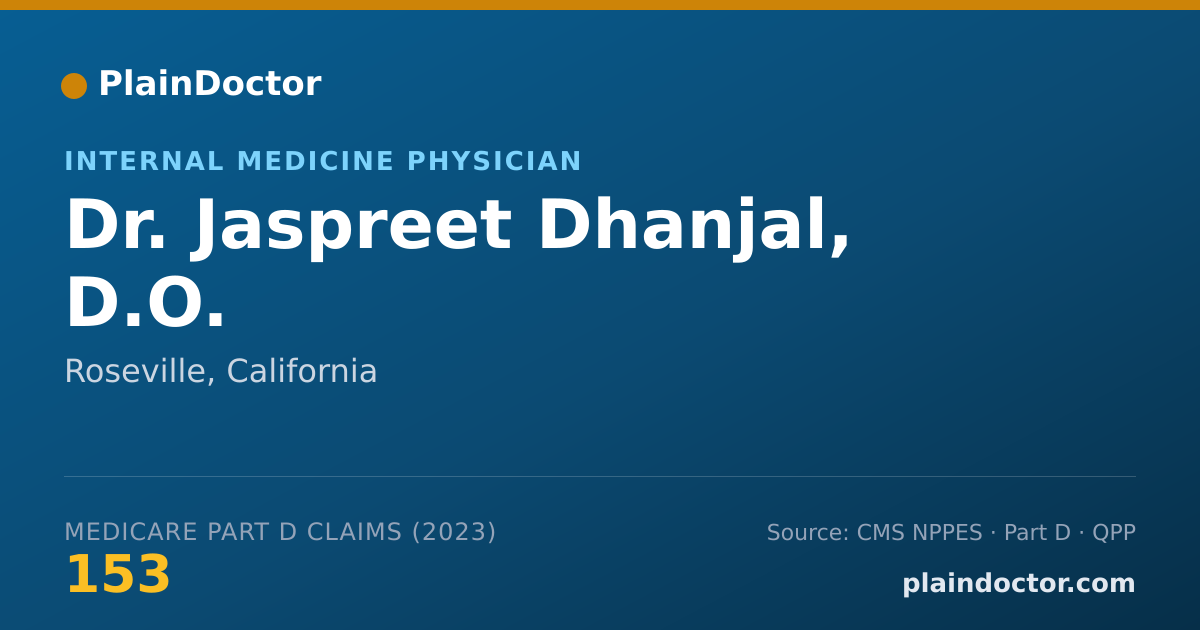 Shareable card for Jaspreet Dhanjal, D.O. - Internal Medicine Physician, Roseville, CA
