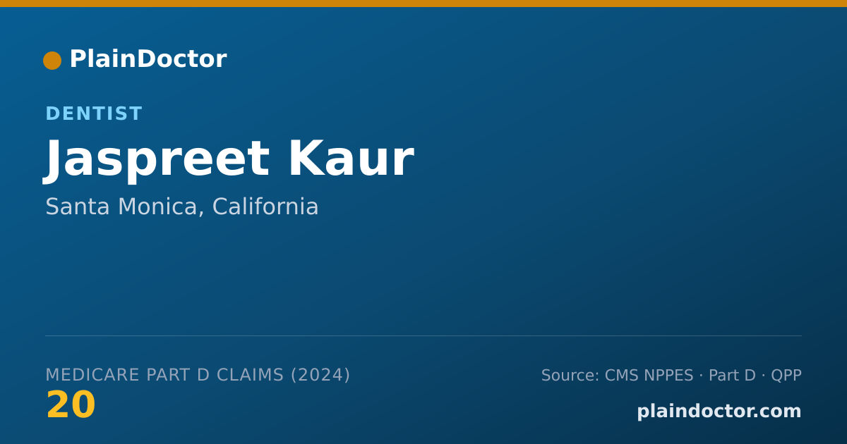 Shareable card for Jaspreet Kaur - Dentist, Santa Monica, CA