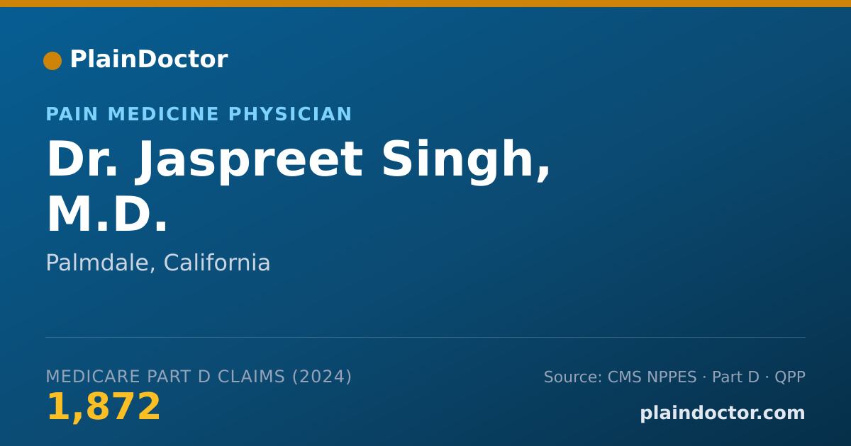 Shareable card for Jaspreet Singh, M.D. - Pain Medicine (Physical Medicine & Rehabilitation) Physician, Palmdale, CA