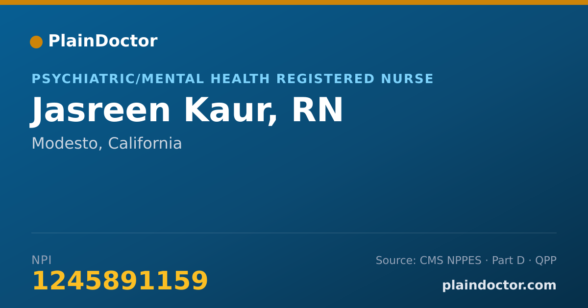Shareable card for Jasreen Kaur, RN - Psychiatric/Mental Health Registered Nurse, Modesto, CA