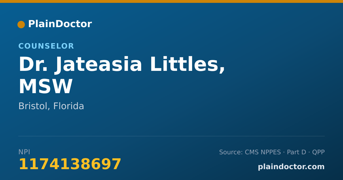 Shareable card for Jateasia Littles, MSW - Counselor, Bristol, FL