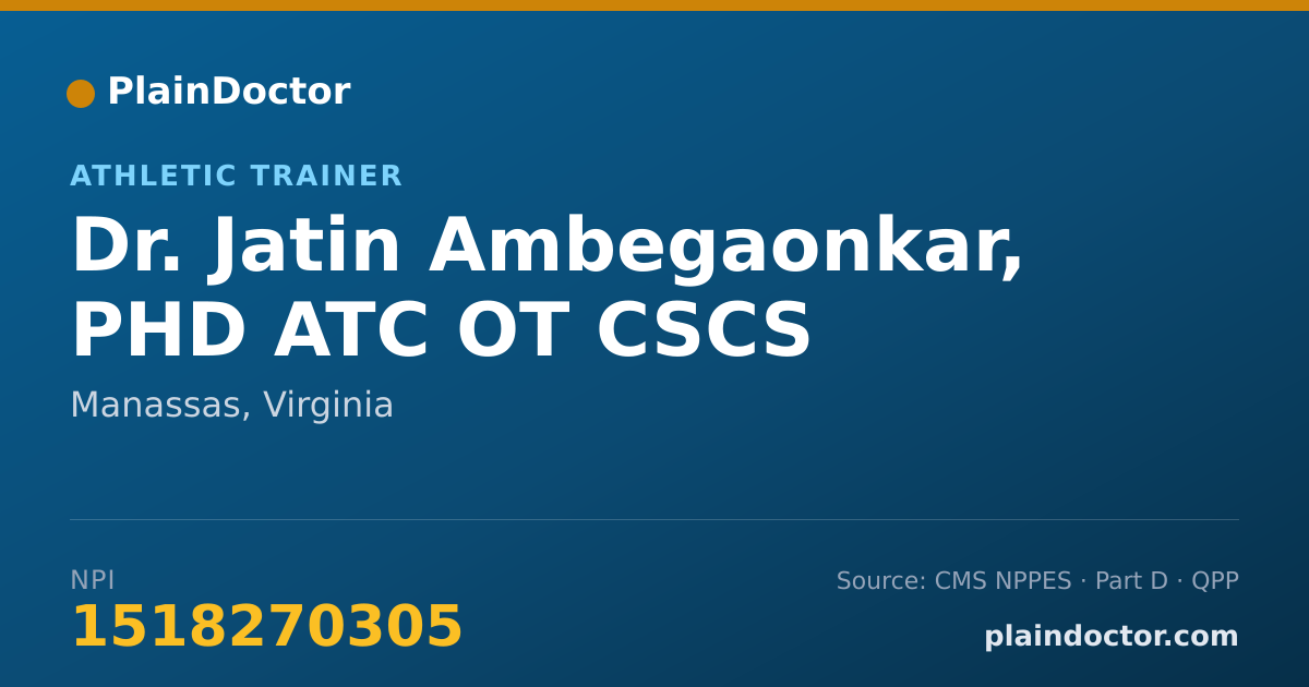 Shareable card for Jatin Ambegaonkar, PHD ATC OT CSCS - Athletic Trainer, Manassas, VA
