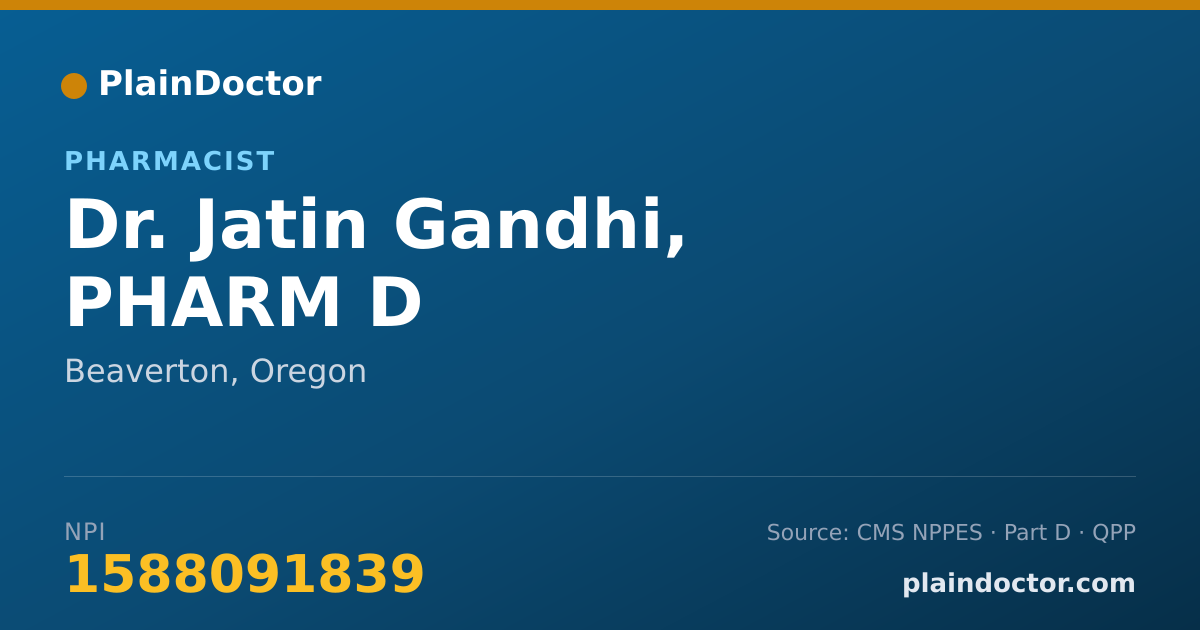 Shareable card for Jatin Gandhi, PHARM D - Pharmacist, Beaverton, OR