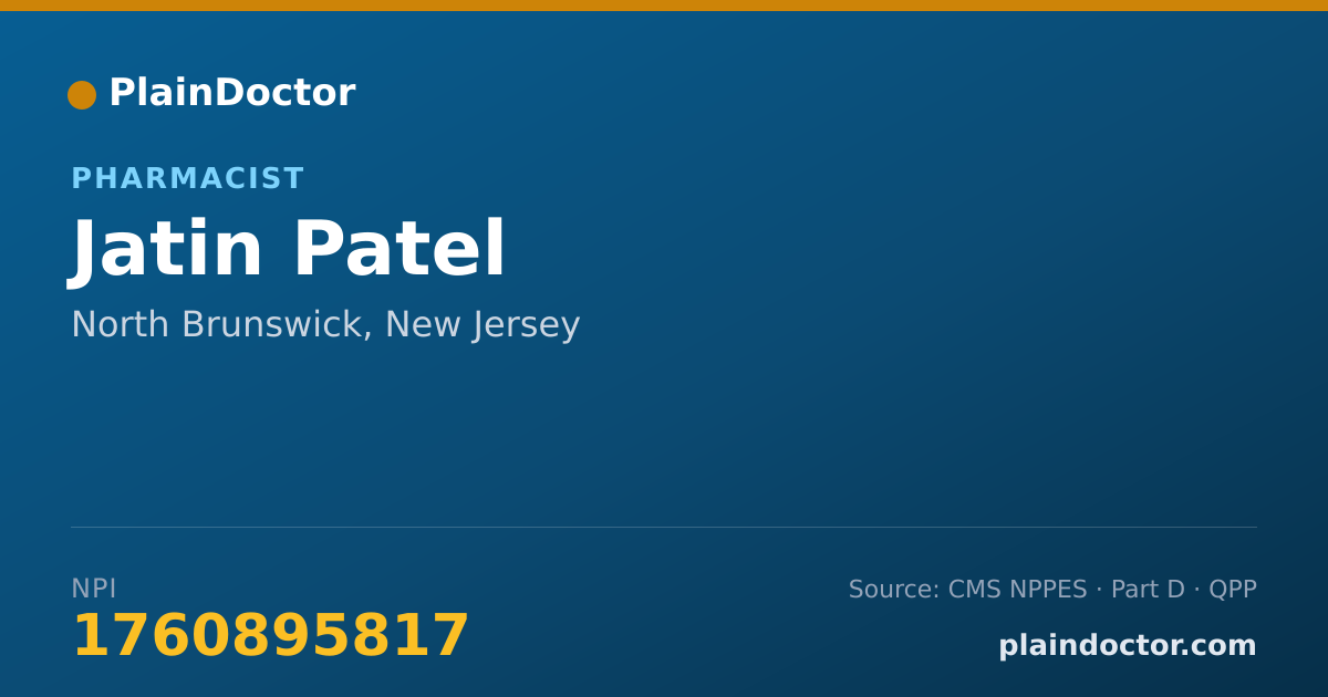 Shareable card for Jatin Patel - Pharmacist, North Brunswick, NJ