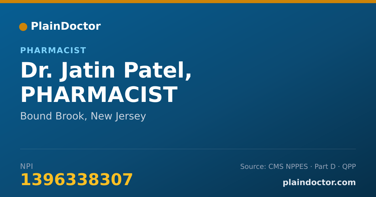Shareable card for Jatin Patel, PHARMACIST - Pharmacist, Bound Brook, NJ