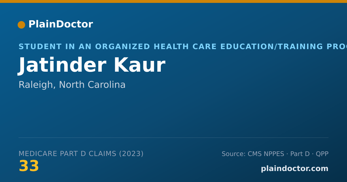 Shareable card for Jatinder Kaur - Student in an Organized Health Care Education/Training Program, Raleigh, NC
