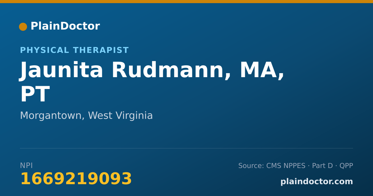 Shareable card for Jaunita Rudmann, MA, PT - Physical Therapist, Morgantown, WV