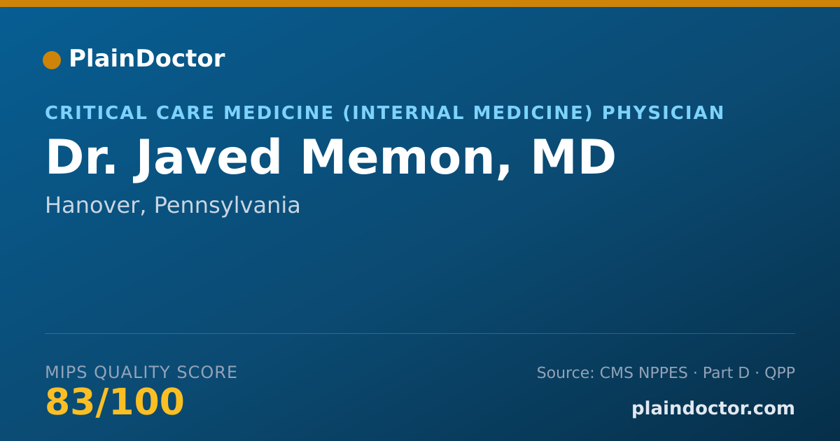 Shareable card for Javed Memon, MD - Critical Care Medicine (Internal Medicine) Physician, Hanover, PA