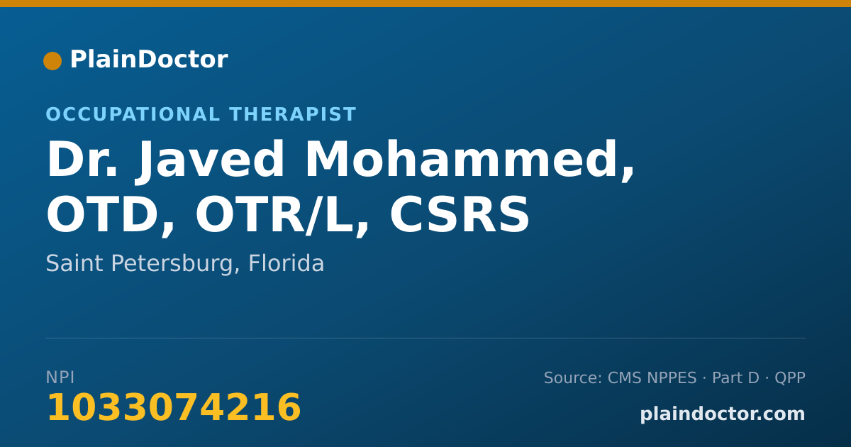 Shareable card for Javed Mohammed, OTD, OTR/L, CSRS - Occupational Therapist, Saint Petersburg, FL
