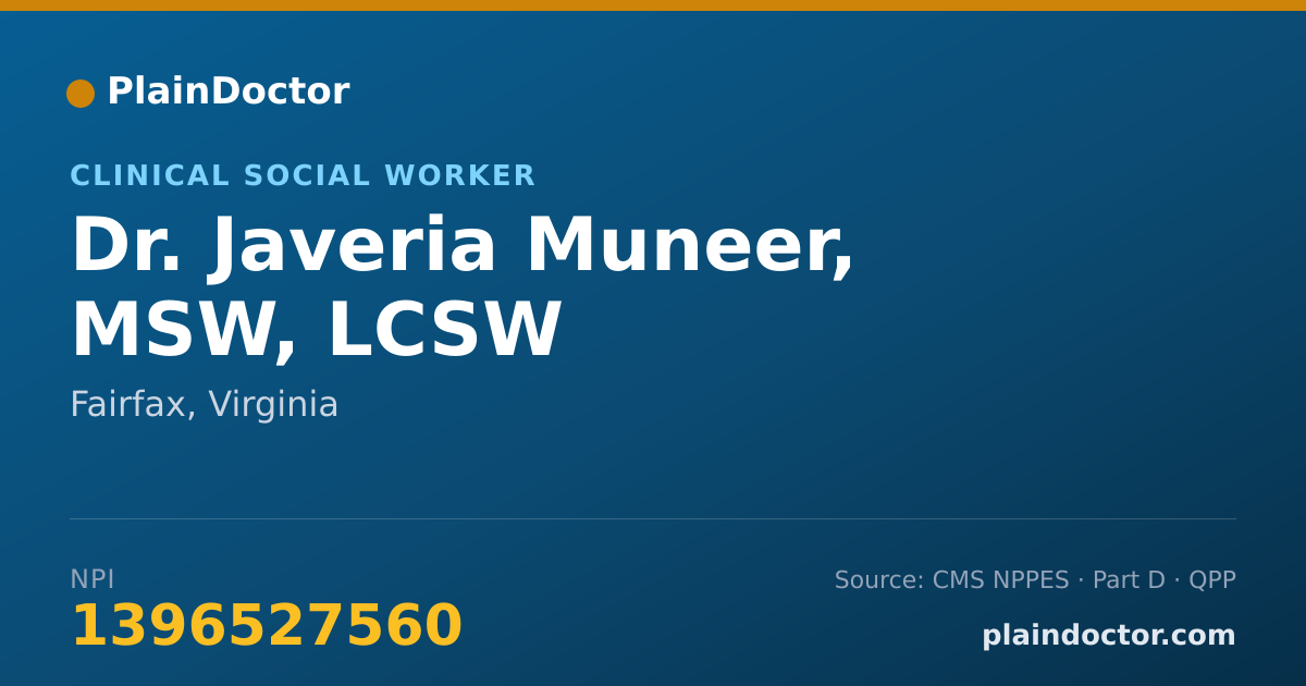 Shareable card for Javeria Muneer, MSW, LCSW - Clinical Social Worker, Fairfax, VA
