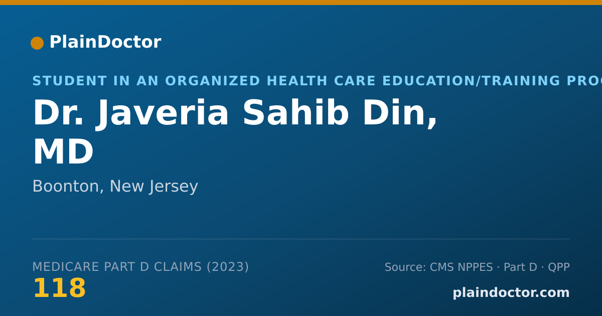 Shareable card for Javeria Sahib Din, MD - Student in an Organized Health Care Education/Training Program, Boonton, NJ
