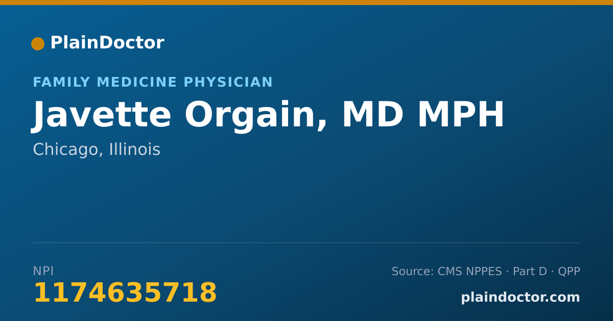 Shareable card for Javette Orgain, MD  MPH - Family Medicine Physician, Chicago, IL