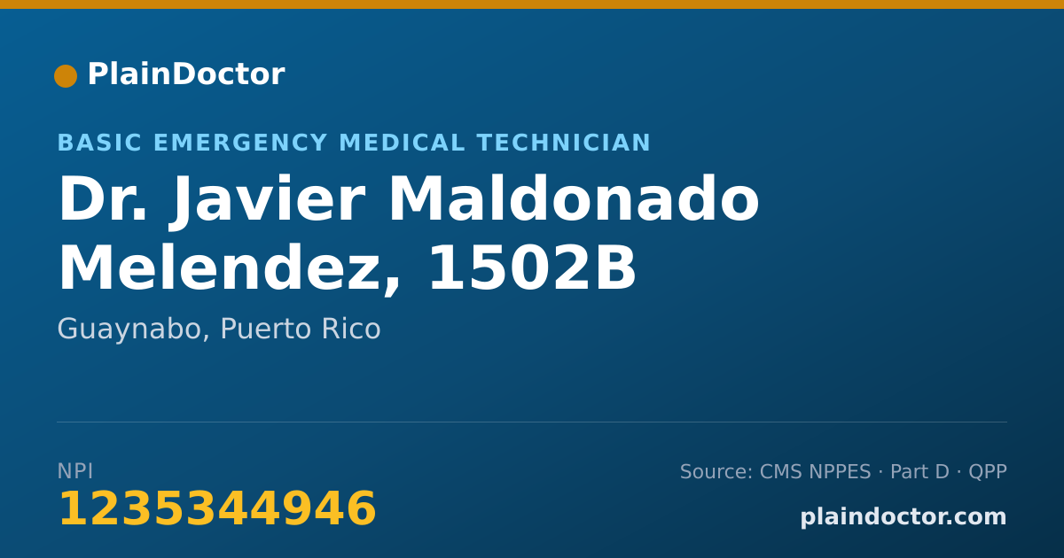 Shareable card for Javier Maldonado Melendez, 1502B - Basic Emergency Medical Technician, Guaynabo, PR