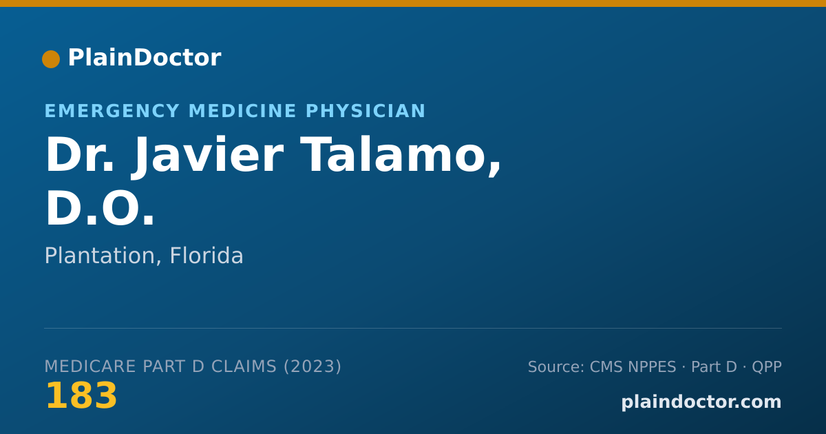 Shareable card for Javier Talamo, D.O. - Emergency Medicine Physician, Plantation, FL