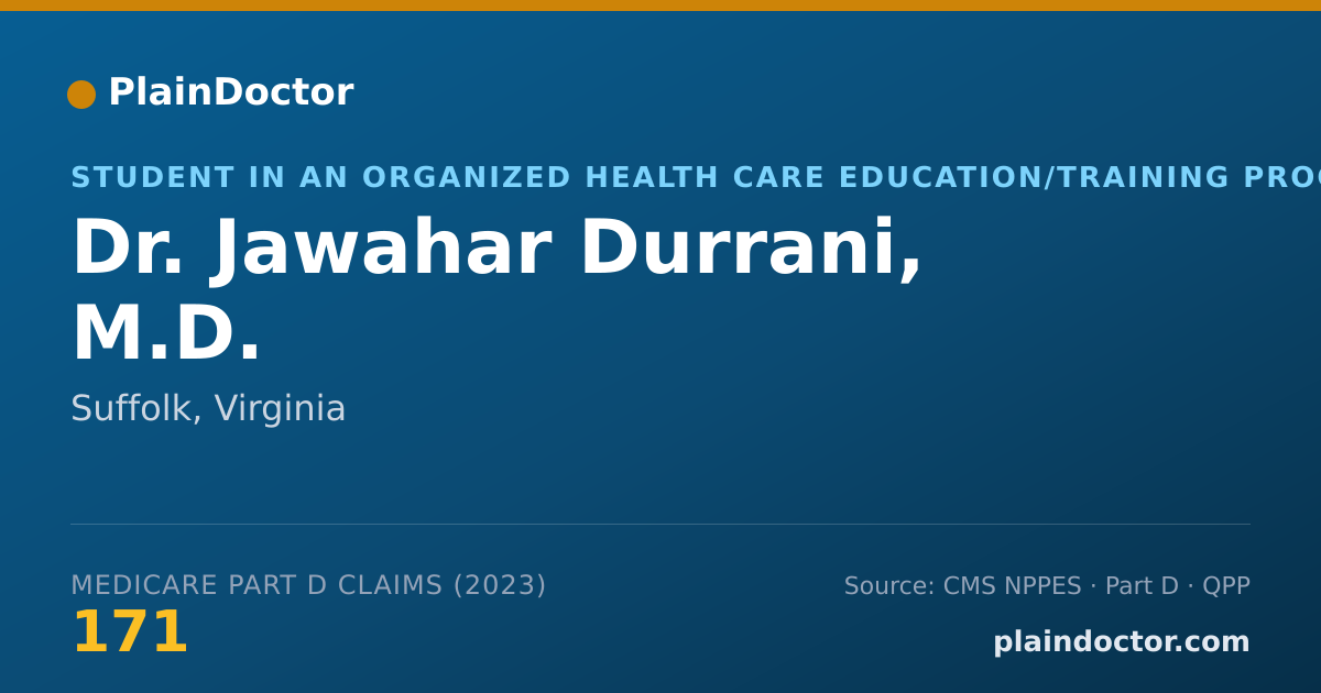 Shareable card for Jawahar Durrani, M.D. - Student in an Organized Health Care Education/Training Program, Suffolk, VA