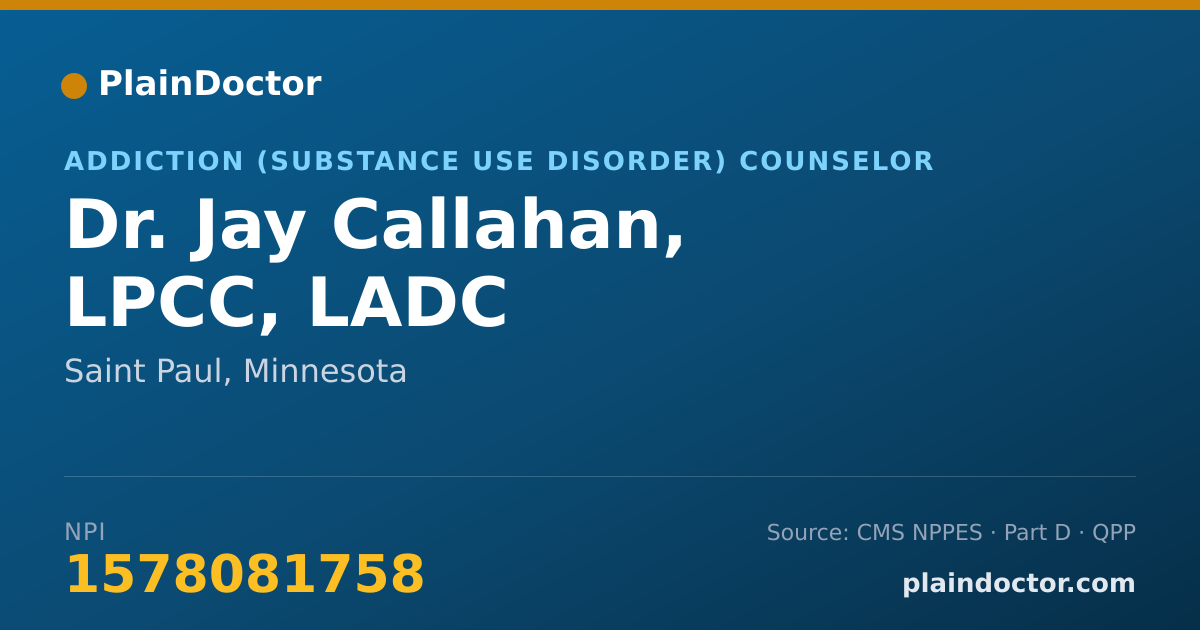 Shareable card for Jay Callahan, LPCC, LADC - Addiction (Substance Use Disorder) Counselor, Saint Paul, MN