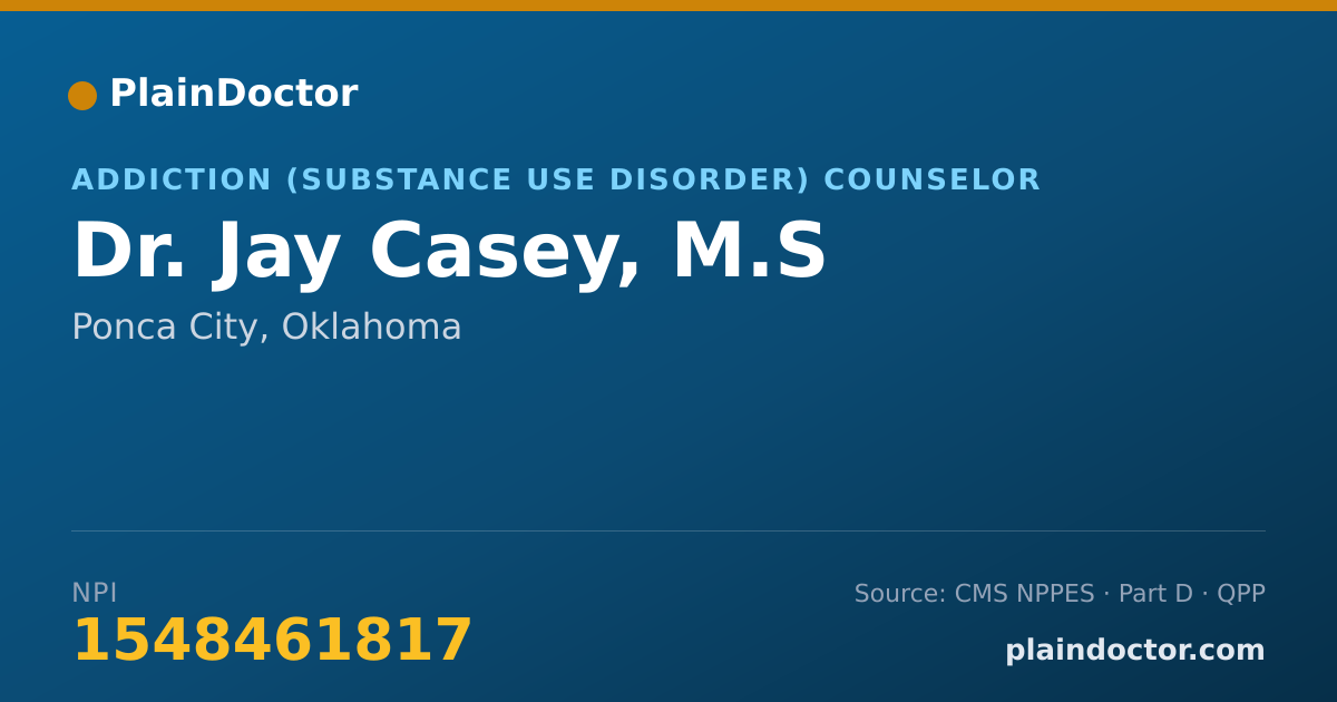 Shareable card for Jay Casey, M.S - Addiction (Substance Use Disorder) Counselor, Ponca City, OK